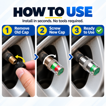 Smart Tyre Pressure Indicator Caps – 4 Piece Set for Car & Bike