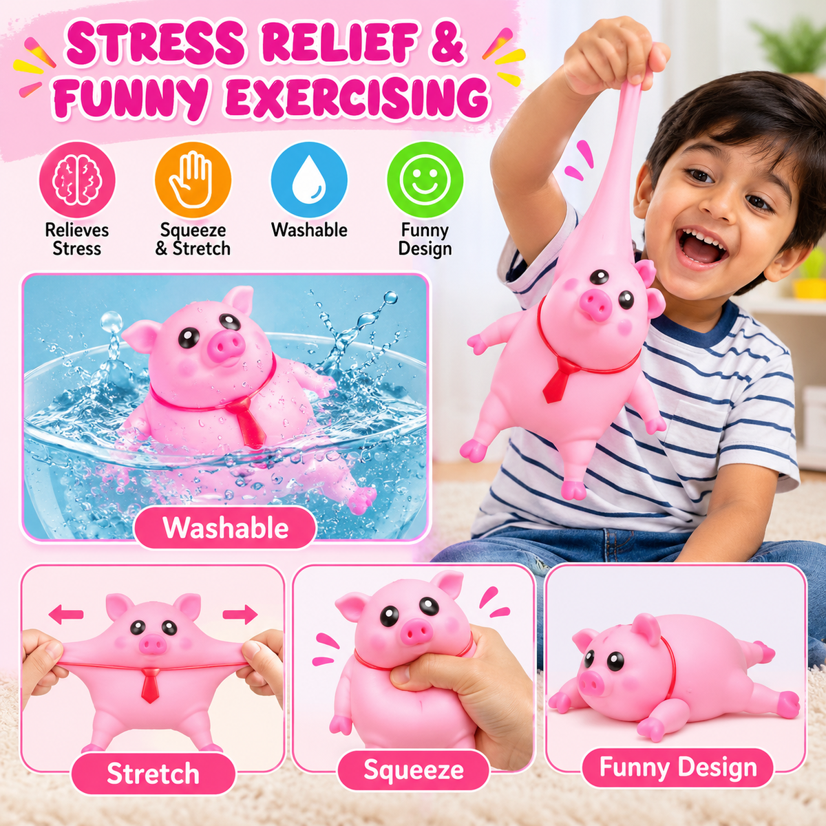 Stretchy Pig Squishy Toy – Soft Stress Relief & Fidget Toy for Kids and Adults